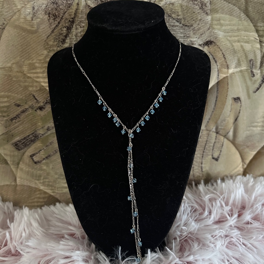 Dainty Blue Crystal Lariat Necklace